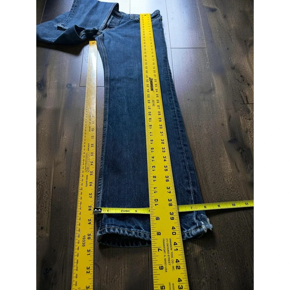 Hollister Jeans Men 33x32 Blue Slim Straight Button Fly Distressed Denim Y2K